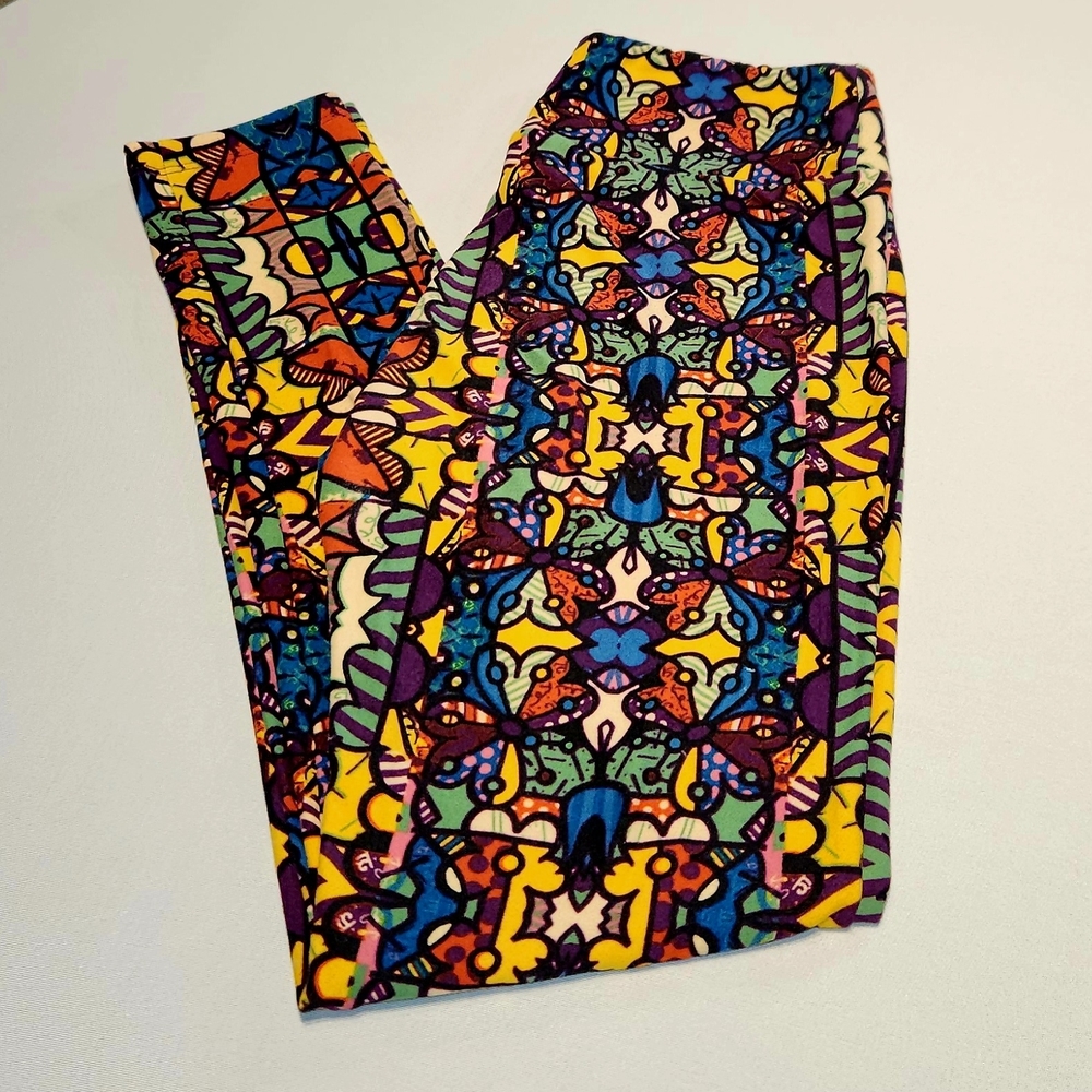 ⭐️LuLaRoe One Size Leggings Multi Kaleidoscope Pinwheel Mosaic Abstract Casual
